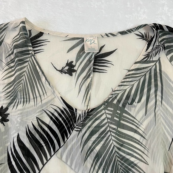 Kona Sol Tropical Print Sheer Kaftan Beach Cover Up - Picture 3 of 16